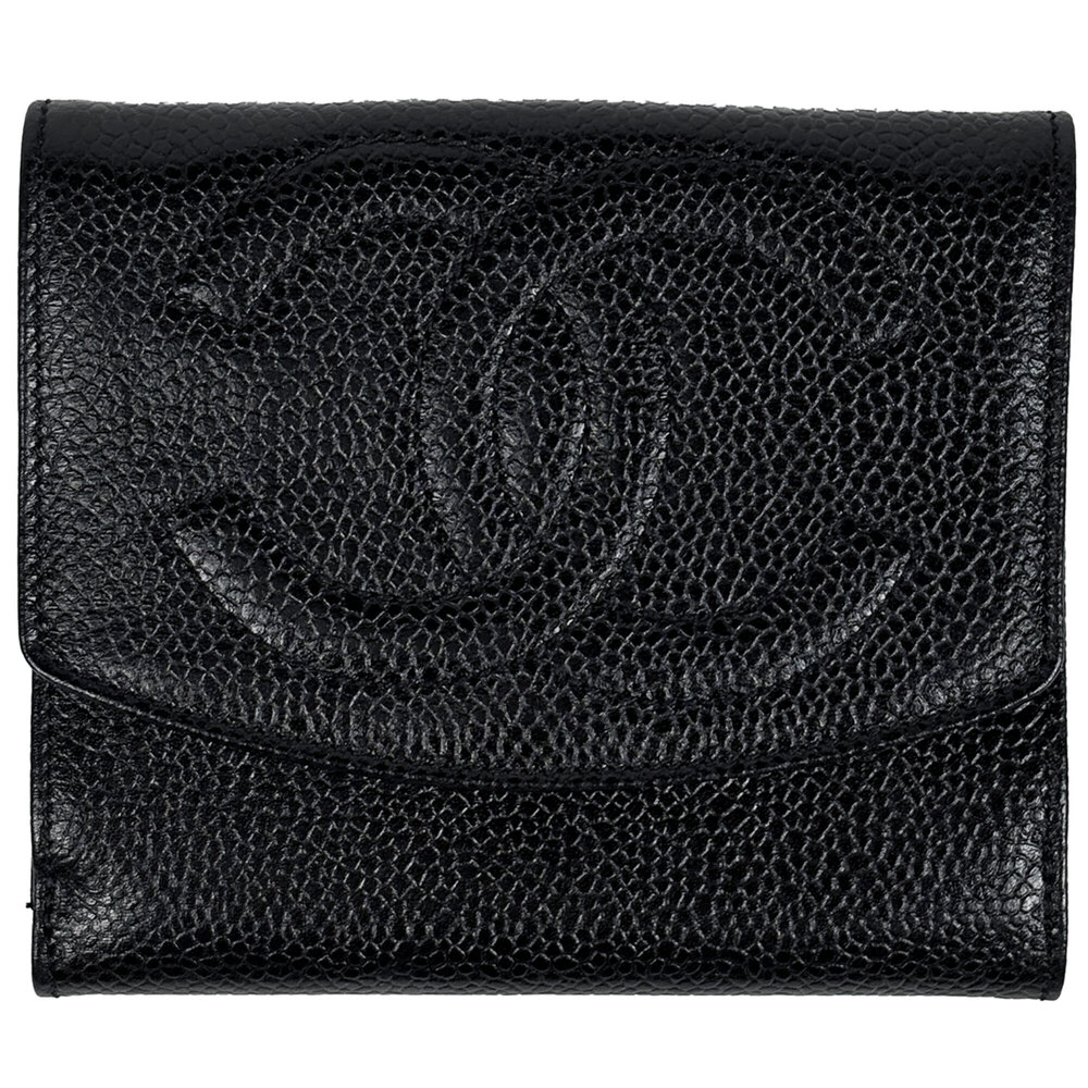Chanel CHANEL Bi-fold wallet Coco Mark Caviar leather Black Women's